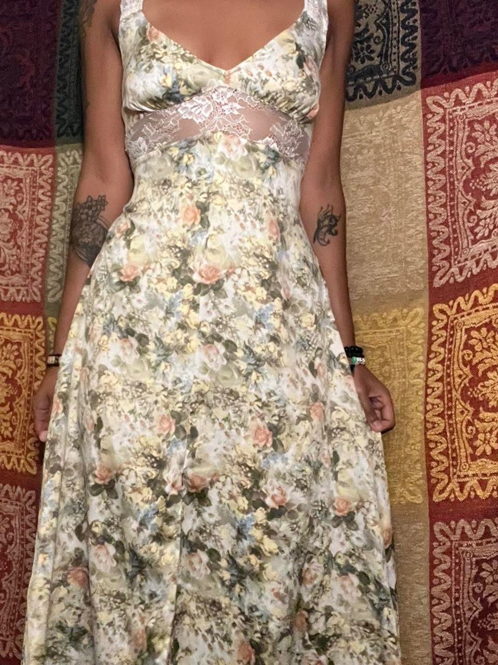 WeWoreWhat Floral Midi Dress in Cream, Green and Blush